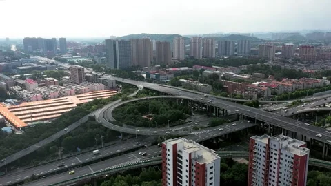 Aerial view of city highway interchange. Stock Footage 336335136