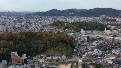 Aerial view of city of Himaji - landscape panorama of Japan from above, Asia Stock Footage 123171663
