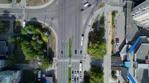 Aerial view of city intersection in Chisinau, Moldova, 2 October 2024 스톡 동영상 320370885