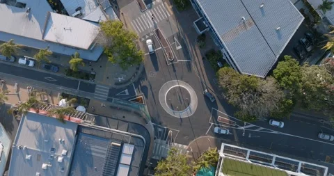 Aerial view of city intersection, traffic, and buildings. Takapuna, Auckland, Stock-Footage 296041110