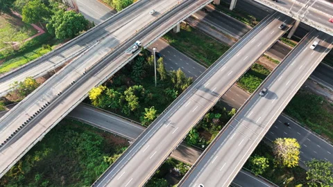 Aerial view city intersection transport road with car movement Stock Footage 307671580