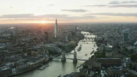 Aerial view City of London skyline at sunset Stock Footage 83871977