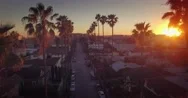 Aerial View Of City Of Los Angeles Cityscape And Palm Trees At Sunset. 4K Uhd. Stock Footage
