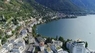 Aerial View Of City Of Montreux, Resort Town By Geneva Lake, Switzerland Europe Stock Footage
