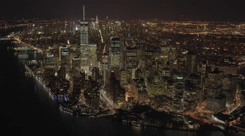 Aerial view of city at night. metropolis urban landmark. new york city skyline Stock Footage