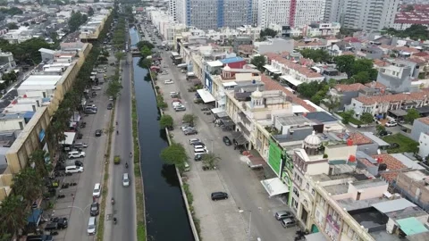 Aerial view of the city with the river canal in the middle Stock Footage 260865553