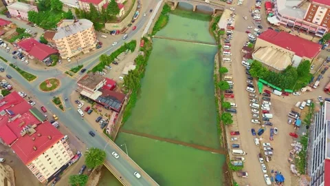 Aerial view a city with a river. Stock Footage 284687645