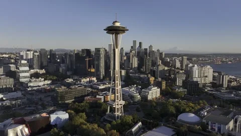 Aerial view of city skyline and landmarks of Seattle United states 스톡 동영상 330854053