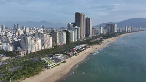 Aerial view of city skyline of da nang city along coast vietnam Stock Footage 312031876