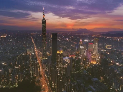 Aerial view of City of Taipei, Taiwan Stock Footage