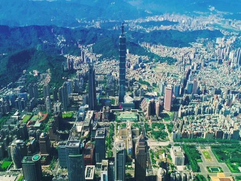 Aerial view of City of Taipei, Taiwan Stock Footage