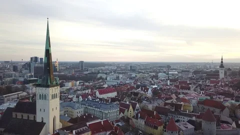 Aerial view of City Tallinn, Estonia Stock Footage