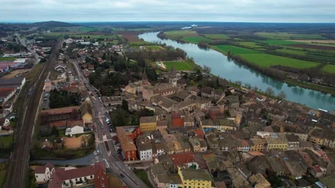 Aerial view of the city Tournus Stock Footage 236957855