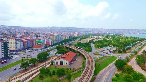 Aerial view a city with a train. Stock Footage 284681282