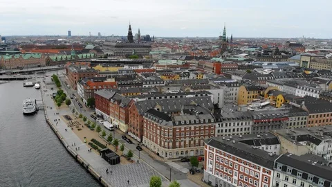 Aerial view of cityscape of Copenhagen, historic center of town, Denmark Europe Stock Footage 90223630