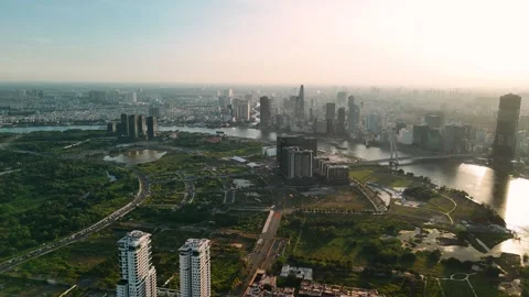 Aerial view of cityscape of ho chi minh city, vietnam, with skyscrapers, sa.. Video stock 335014165