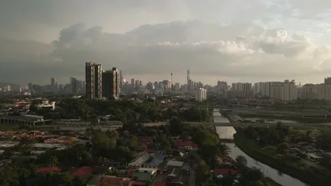 Aerial View at cityscape of Kuala Lumpur in evening Stock Footage