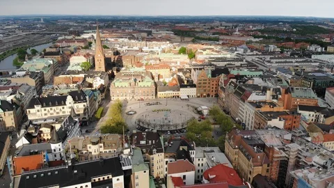Aerial view of cityscape of Malmo, historic center of city, Sweden, Europe Vídeos de archivo 90354542