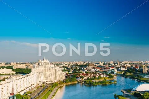 Aerial view, cityscape of Minsk, Belarus Stock Photos