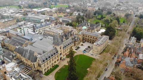 Aerial view of cityscape of Oxford, university city, Museum of Natural History Stock Footage