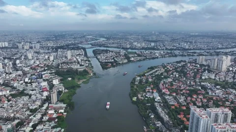 Aerial view cityscape of saigon river in ho chi minh city vietnam 스톡 동영상 311871192