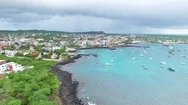 Aerial View Of Cityscape Of San Cristobal Island, Baquerizo Moreno, Galapagos Stock Footage