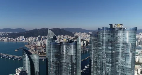 Aerial view of the cityscape, Skyscraper of Centum city in Busan Stock Footage 100962800