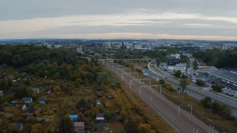 Aerial view of a cityscape surrounded Stock Footage 253393247