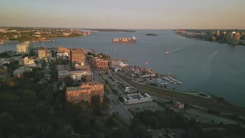 Aerial View of the Cityscape of Two Cities, Dartmouth and Halifax Video stock 247626561