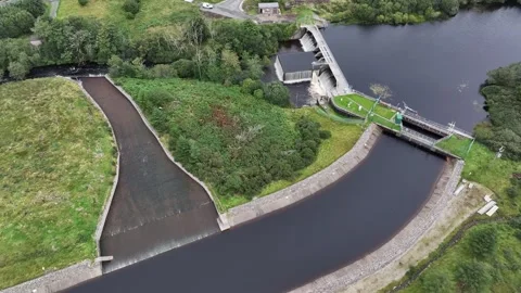 Aerial View Of Clady River Hydroelectric Scheme In Donegal Ireland Stock-Footage 345544844