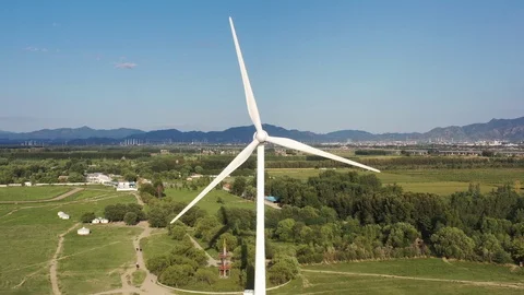 Aerial View Of Clean And Renewable Wind Power Farm at Beijing suburbs. Stock-Footage 118445019