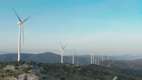 Aerial view of clean electricity windmills. Stock Footage 200029098