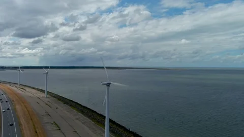 Aerial view of clean power generating wind turbines. 스톡 동영상 275039305