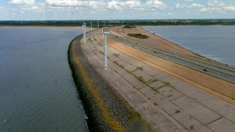 Aerial view of clean power generating wind turbines. 스톡 동영상 275265096