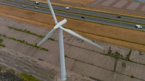 Aerial view of clean power generating wind turbines. Stock Footage 275266733