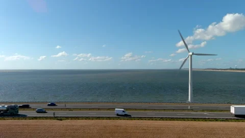 Aerial view of clean power generating wind turbines. 스톡 동영상 275272759