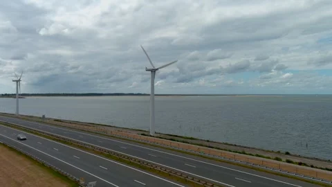 Aerial view of clean power generating wind turbines. Stock Footage 275275694