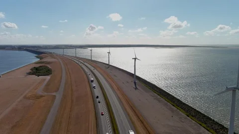 Aerial view of clean power generating wind turbines. Stock Footage 275284408