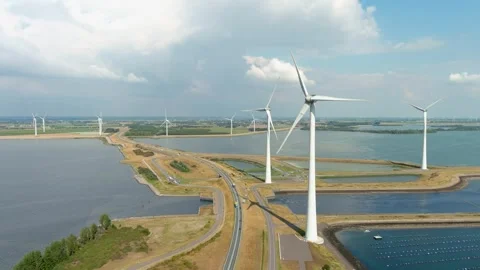 Aerial view of clean power generating wind turbines. Video stock 275285050