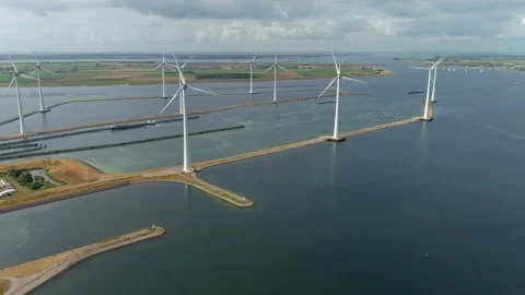 Aerial view of clean power generating wind turbines. Video stock 275285051