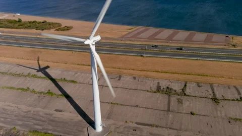 Aerial view of clean power generating wind turbines. 스톡 동영상 275286432