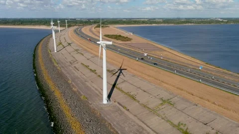 Aerial view of clean power generating wind turbines. Stock-Footage 275288280