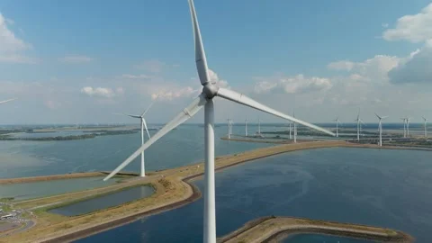 Aerial view of clean power generating wind turbines. 스톡 동영상 275289176