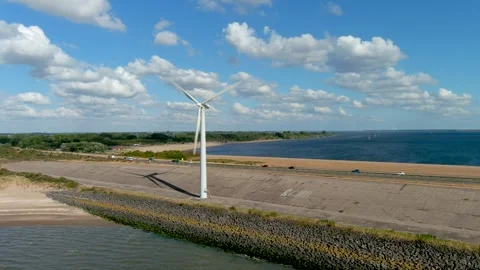 Aerial view of clean power generating wind turbines. 스톡 동영상 275292941