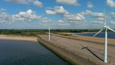 Aerial view of clean power generating wind turbines. 스톡 동영상 275293835