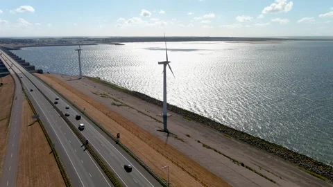 Aerial view of clean power generating wind turbines. 스톡 동영상 275295807