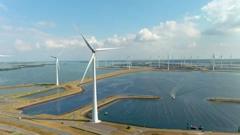 Aerial view of clean power generating wind turbines. Vídeos de archivo 275297202