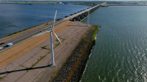 Aerial view of clean power generating wind turbines. 스톡 동영상 275297684