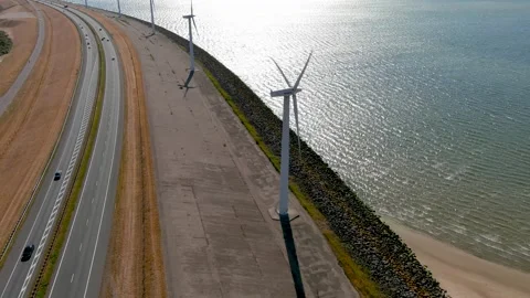 Aerial view of clean power generating wind turbines. 스톡 동영상 275299442