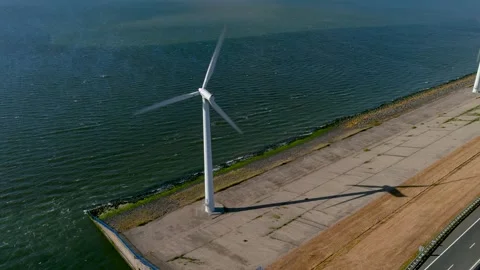 Aerial view of clean power generating wind turbines. 스톡 동영상 275300076